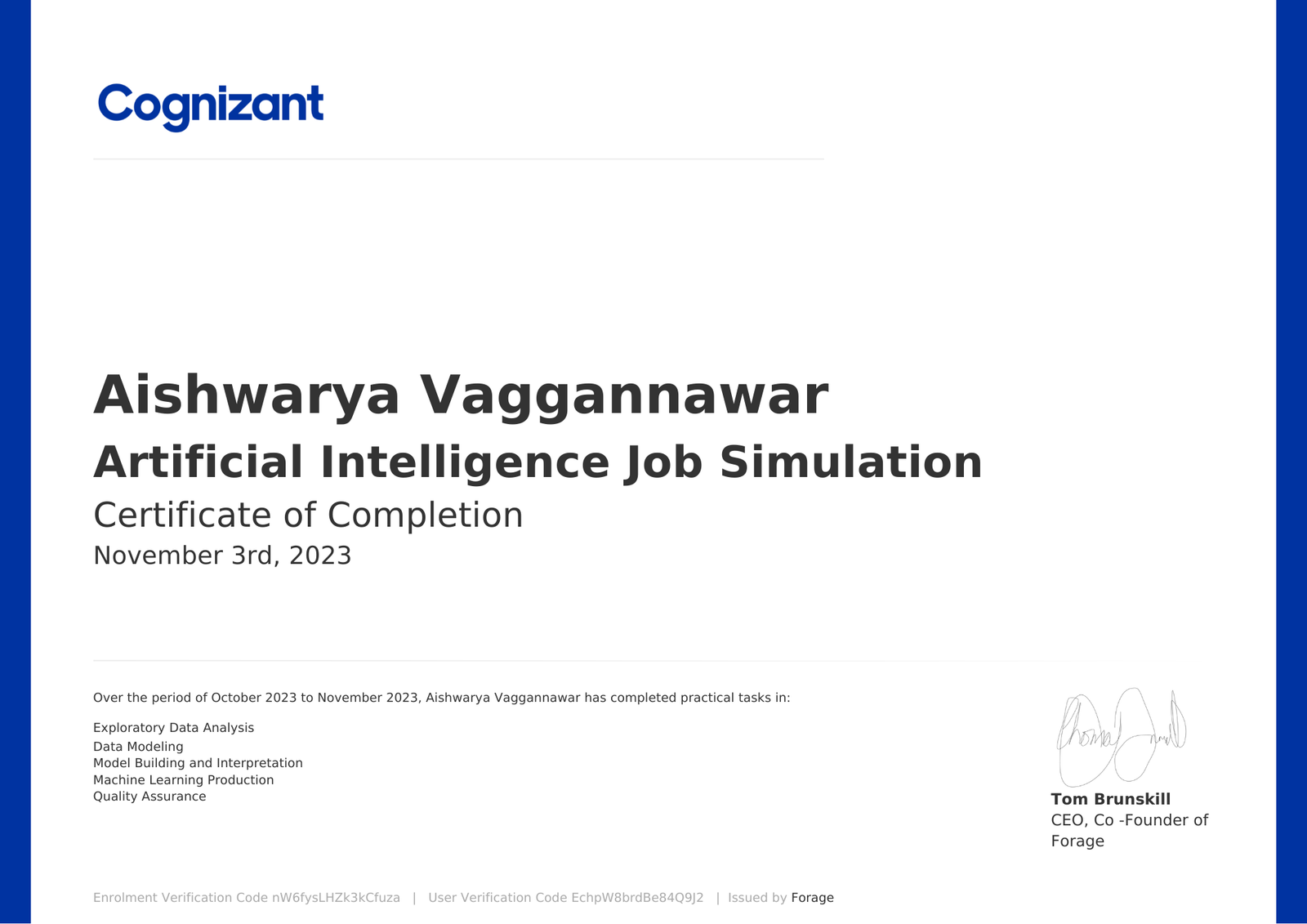 Cognizant Certificate